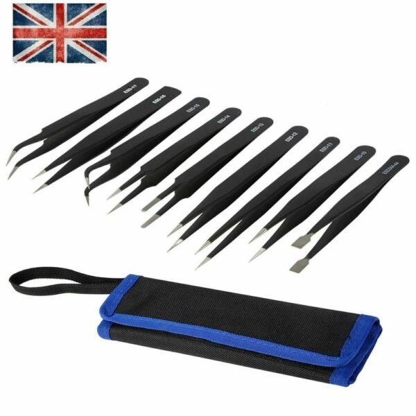 9 Pcs Professional Coated Precision Tweezers Set ESD Non-Magnetic - Image 2